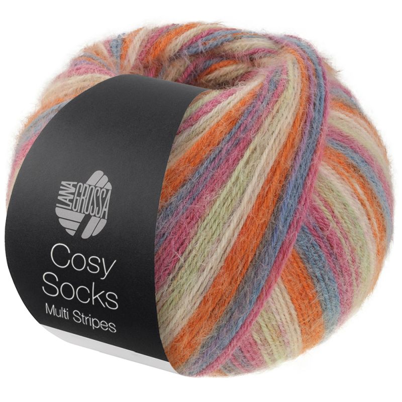 154 Dunkelgrau/Graublau/Fuchsia/Lichtgrün/ Creme/Orange (Cosy Socks Multi Stripes)
