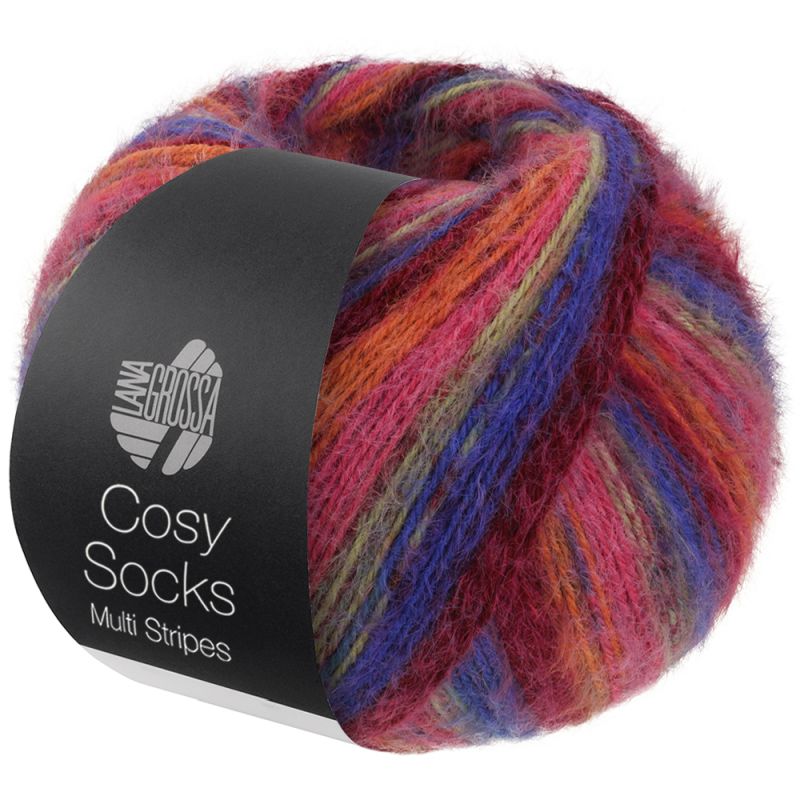 156 Blauviolett/Weinrot/Kürbis/Pink/Graugrün (Cosy Socks Multi Stripes)
