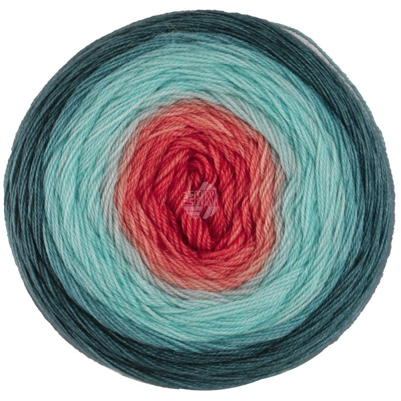 16 Lachsorange/Tükis/Grau/Petrol (Merino Lace Aquarell)